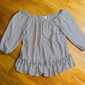 Lila Rose grey striped/black striped off shoulder top